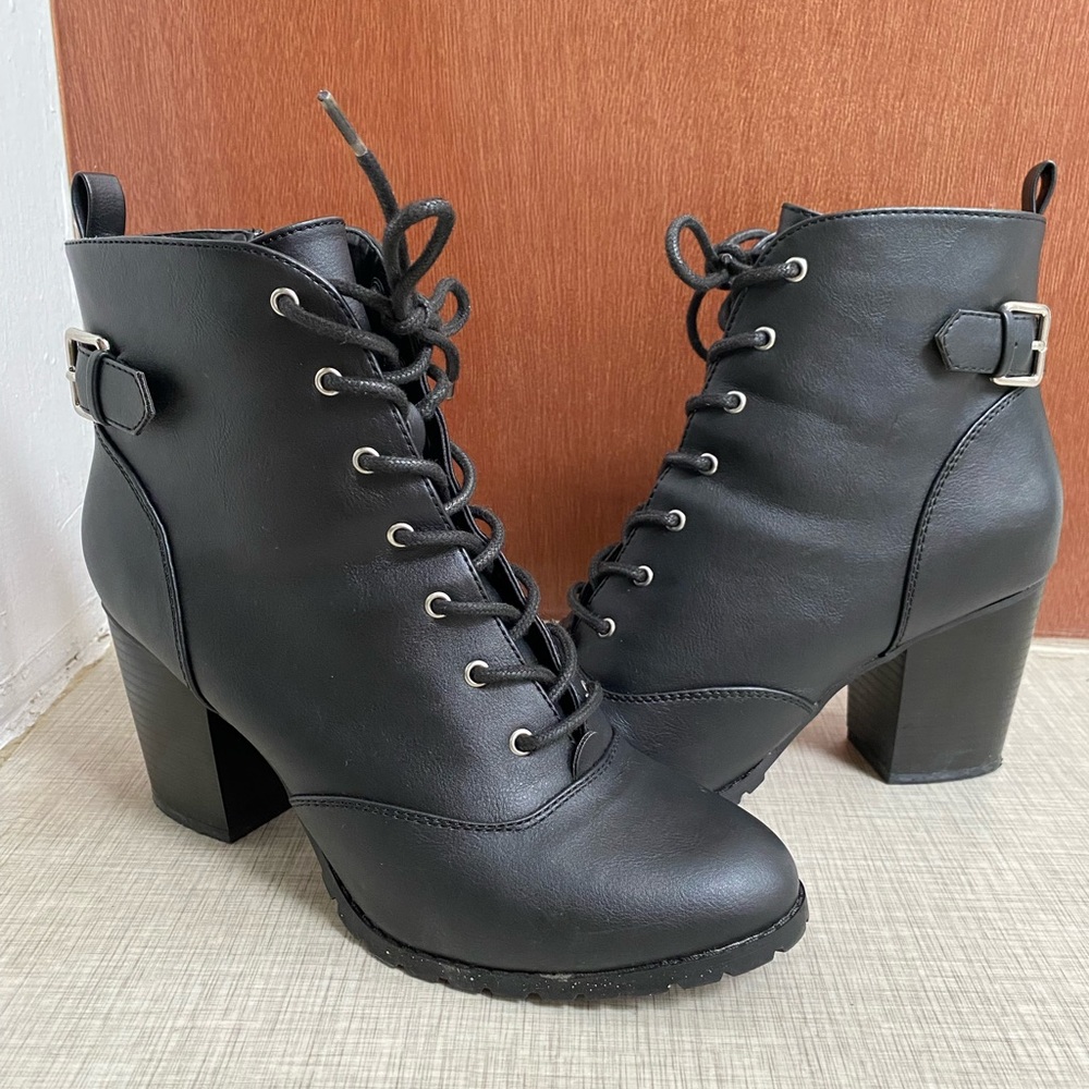 Lace Up Heeled Combat Boots